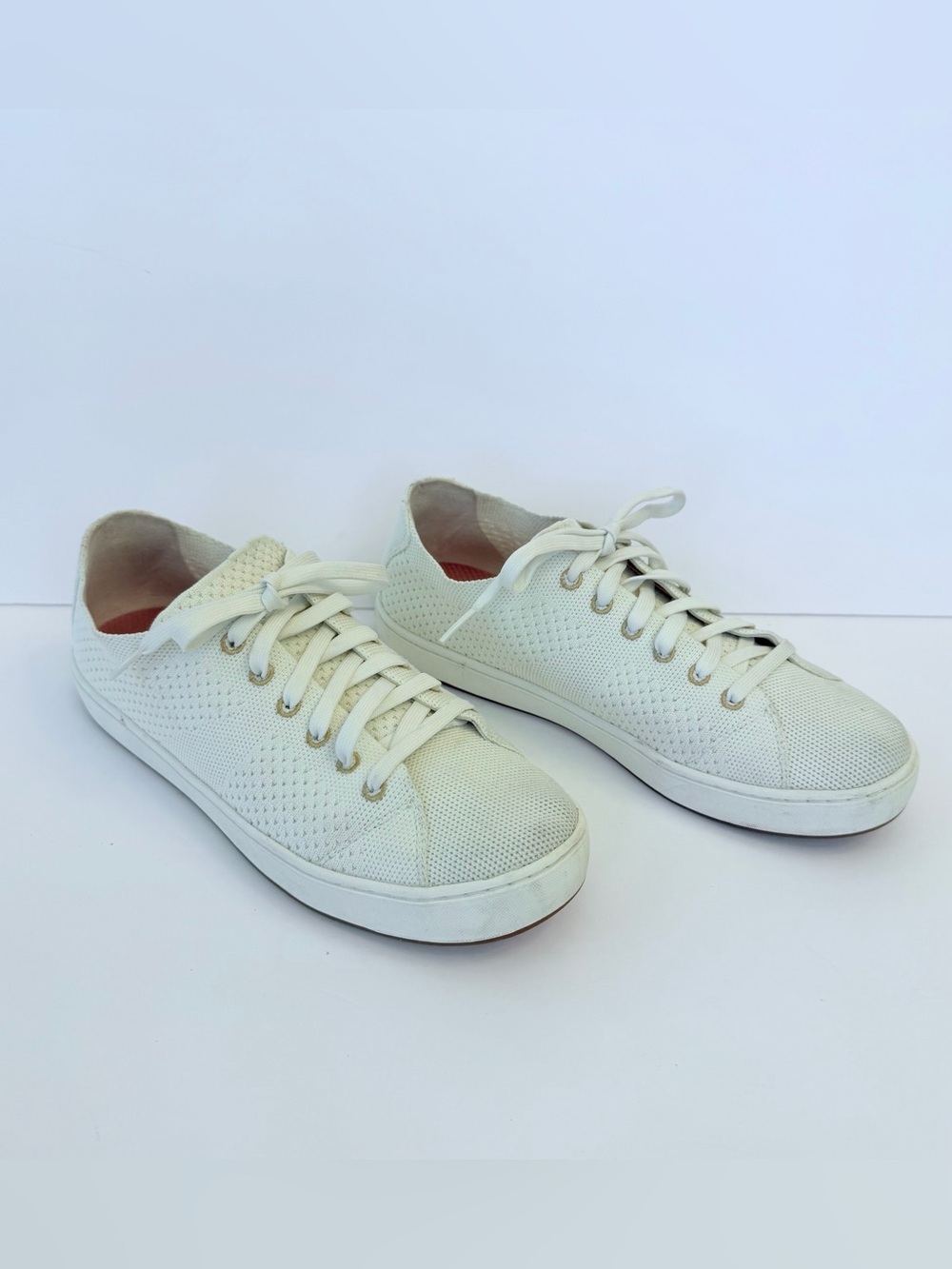 L.L. Bean Women's Eco Bay cream Knit lace-up Sneakers, size 8.5